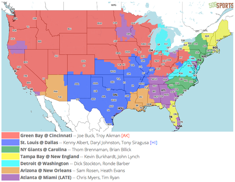 Illustration for article titled Which TV Market's Getting Screwed Today? Your Week 3 NFL Viewing Maps
